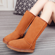 Winter flat-bottom leather-in-tube high suede snow boots warm non-slip padded boots snow shoes women