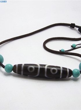 原创天珠中长款绿松石复古毛衣链