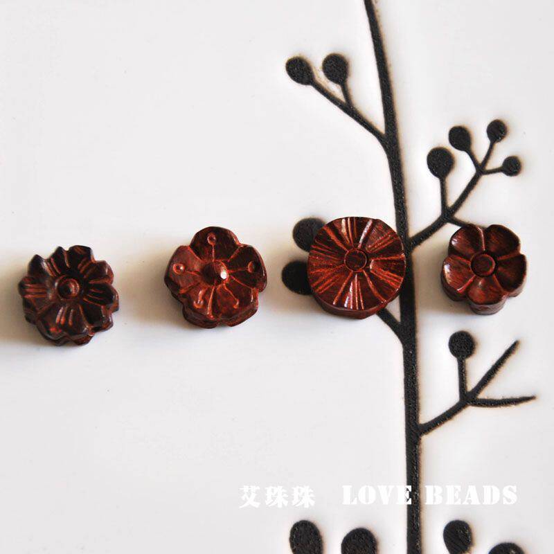 印度小叶紫檀手工雕刻梅花散珠子diy佛珠念珠手链串珠文玩