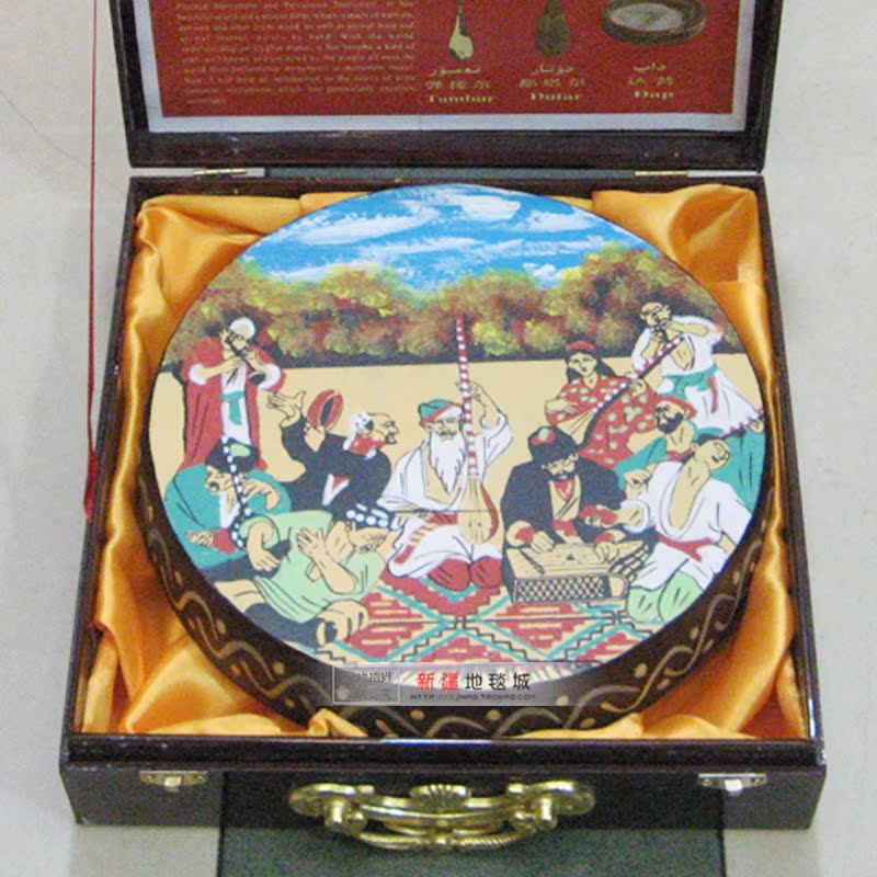 新疆舞舞蹈道具手鼓乐器 十二木卡姆手绘牛羊皮鼓 纯手工纪念礼品