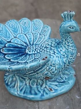 欧式风蓝色孔雀水果托盘家居装饰