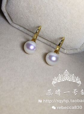 925纯银天然淡水珍珠7-8-9mm正圆无暇超粉小灯泡高跟鞋耳钉耳饰