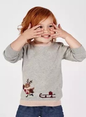 现货！mamas&papas正品女童女宝 灰色圣诞小鹿毛衣针织衫
