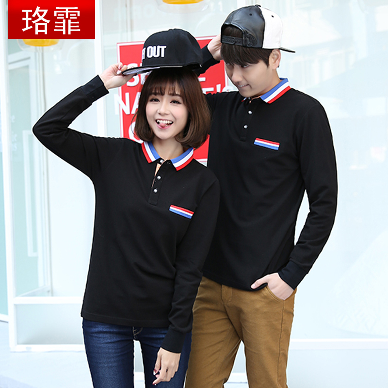 珞霏情侶裝t恤長袖有領POLO衫翻領工作服定制印logo大碼男女班服