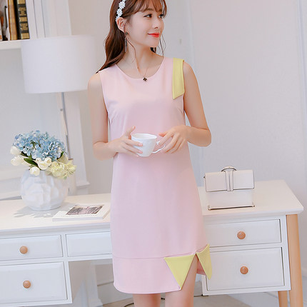 彩黛妃2017春夏新款女装大码韩版无袖连衣裙时尚休闲修身打底裙