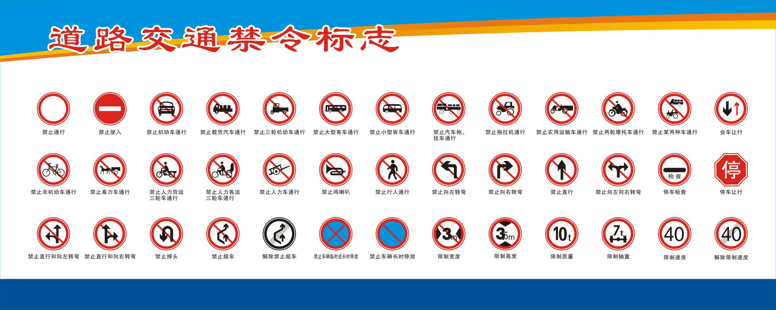 724海报印制展板写真喷绘贴纸1261驾校道路交通禁令标示识牌