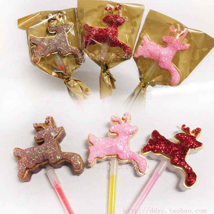 幸运鹿生日蜡烛 高品质红色棒棒糖型礼物品老人公公麋鹿圣诞节驯