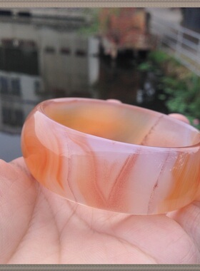 巴西天然俏橘色缠丝朱砂玛瑙手镯加宽加厚正品水润女友妈妈礼物90