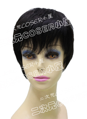 黑色斜头帘真人发