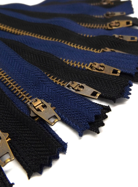 金属铜闭尾拉链 牛仔裤休闲裤深蓝色门襟黑色衣服袖子口袋4号铜拉