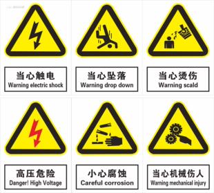 当心触电标志牌 机器运转当心机械伤人 止步高压危险小心坠落标识