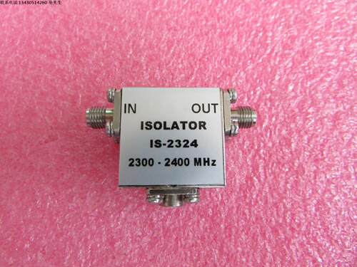IS-2324   2300-2400MHz SMA RF 射频微波同宽带轴隔离器 工作频率：2300-2400MHz 隔离度：大于25dB 插损：＜0.3dB 接头：SMA