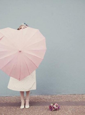 英国代购Shaped㊣ 手作俏皮可爱浪漫婚礼唯美浅粉红色心形雨伞