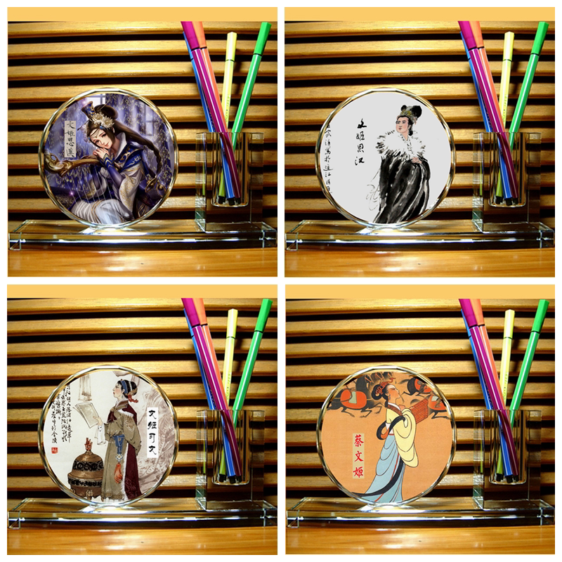 蔡文姬纪念品礼品装饰品人偶模型东汉三国收藏品才女水晶笔筒摆件