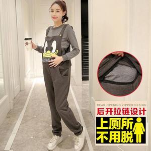 孕妇裤春秋装打底裤宽松孕妇背带裤直筒连体裤大码长裤加绒加厚裤