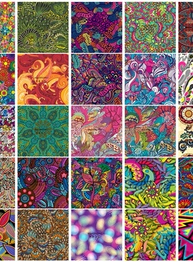 矢量设计素材 25张彩色七彩梦幻民族风格四方连续无缝图 EPS格式
