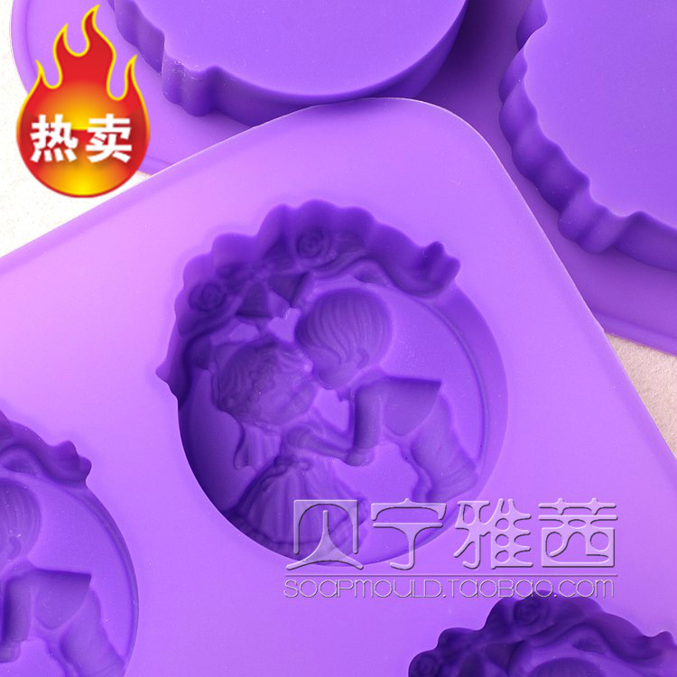 天使系列-吻椭圆4孔连模|香皂磨具专业手工皂硅胶模具|食品级矽胶