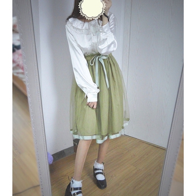 taobao agent Tail Card Qingcang Orphan Driven Music Sauce Matcha Green Chocolate Small Fresh Temperature Halway Long Skirt Net Skirt