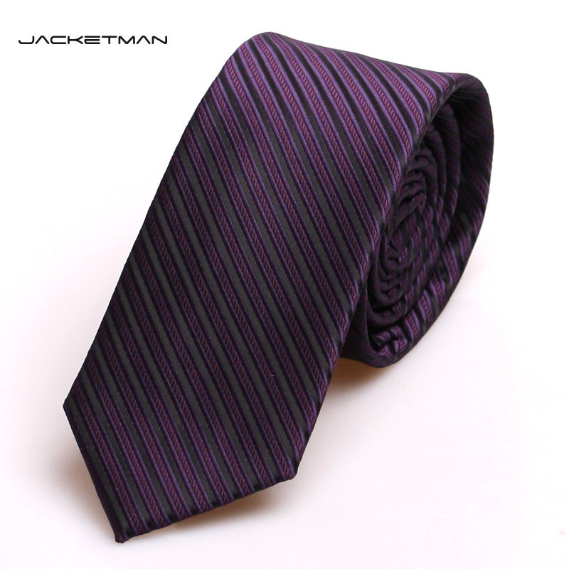 Jacketman领带男窄款紫色斜纹韩版休闲商务正装6cm英伦礼盒装