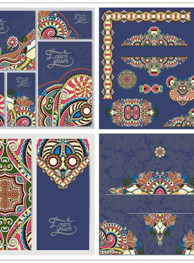 A0160矢量民族异域风格花纹纹饰图案卡片背景 AI设计素材