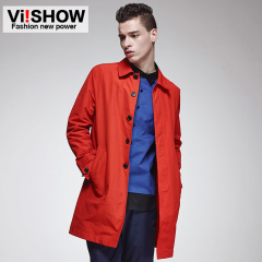 Viishow men's 2015 new trench coat long trench coat in red slim suit minimalist trend trench coat