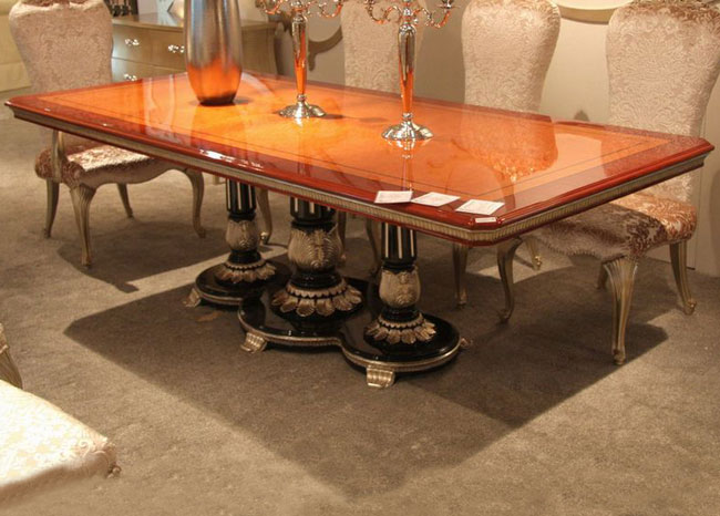 实木雕花新古典风银箔餐桌椅定制