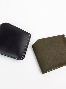 日韩风手工牛皮折叠零钱包大钞夹