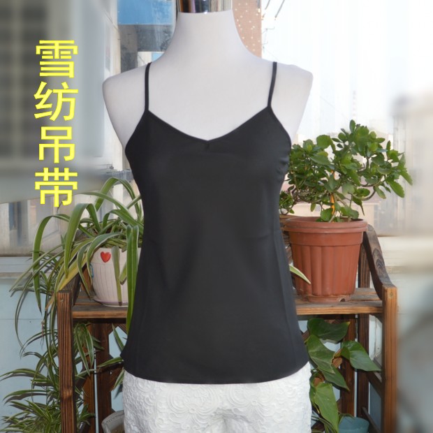 單層春夏秋薄款雪紡吊帶背心 無袖V領打底衫 內搭顯瘦短款潮女