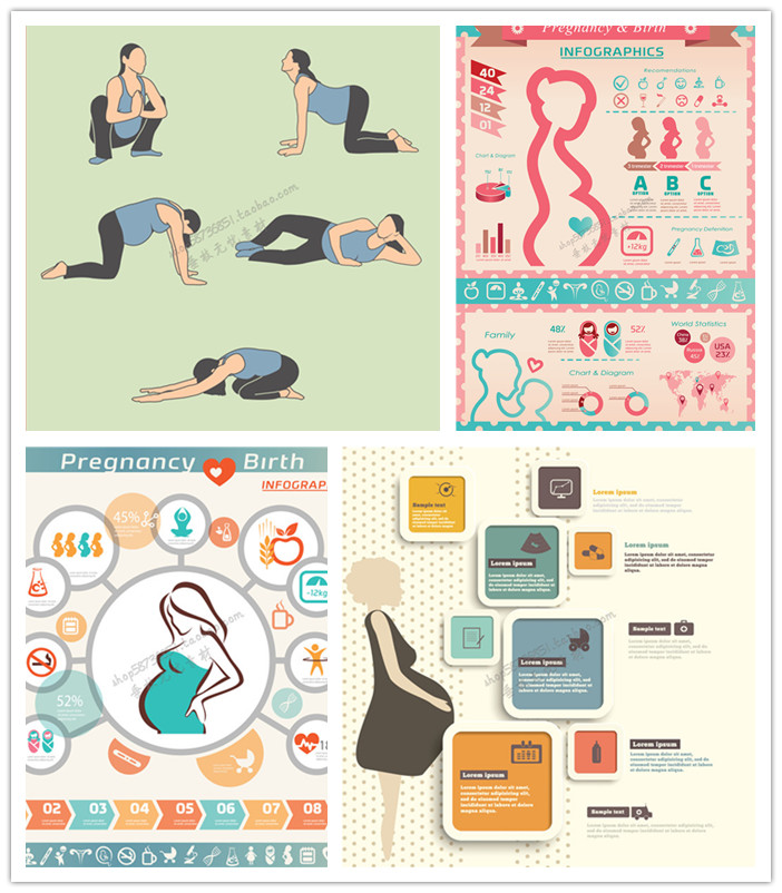 A2163矢量扁平化信息图风格孕妇怀孕图案图标ICONS AI设计素材