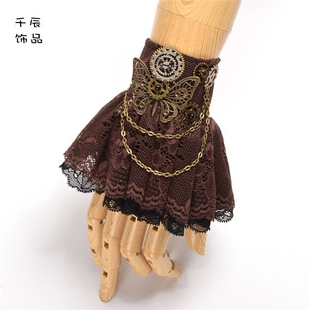 饰品礼物 演出个性 新款 蒸汽朋克配件lolita单只蝴蝶齿轮棕色手袖