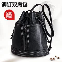 2015 new dermal riveting summer shoulder bag women's Fashion Academy wind leather backpack shoulder bags handbag bag