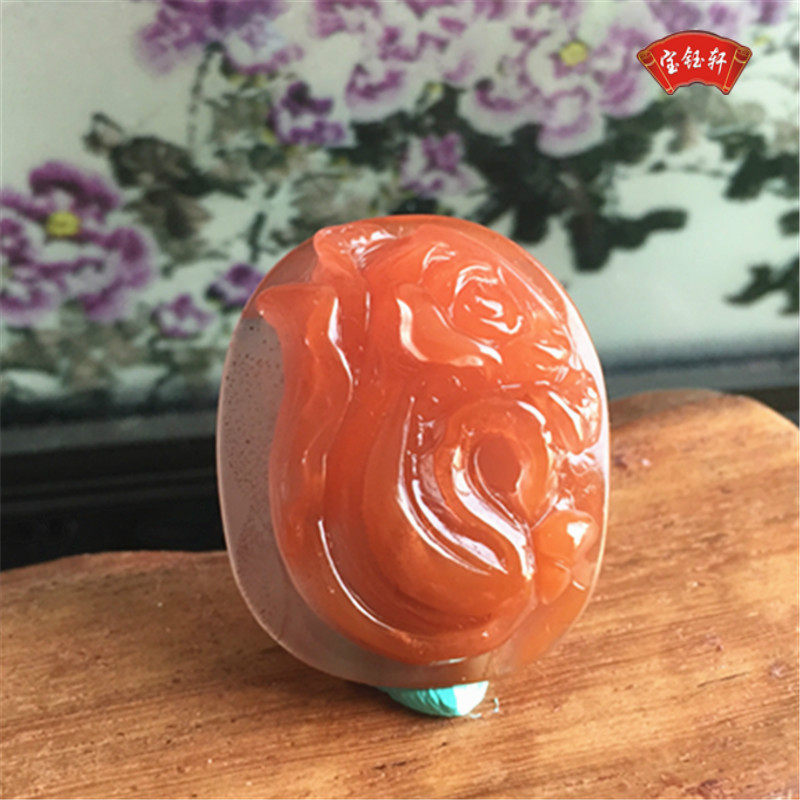 天然凉山南红玛瑙百财聚来吊坠雕件 樱桃红玉石大白菜雕刻项坠