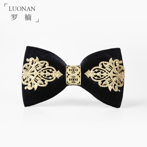 领结男黑色天鹅绒金属手工缝制复古英伦结婚新郎蝴蝶结宴会主持潮