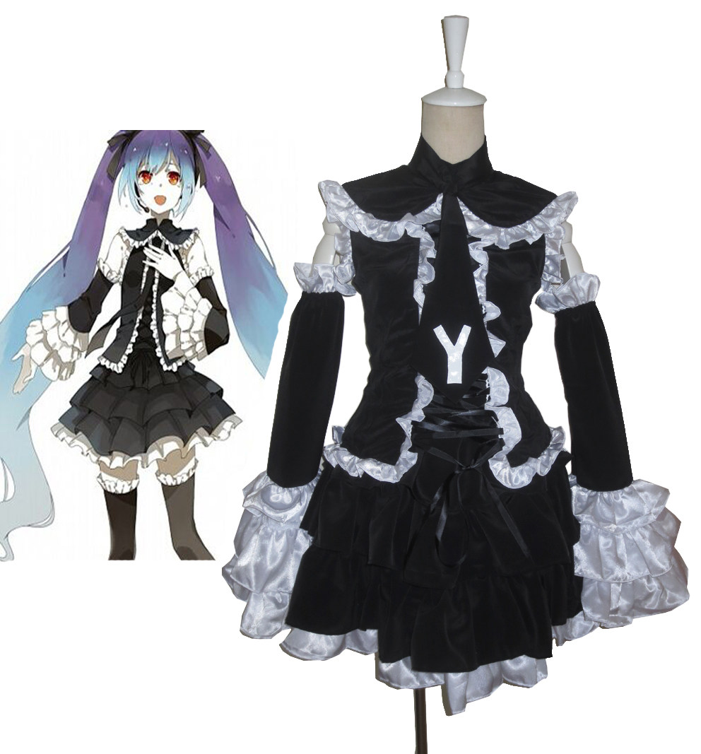 初音家族初音黑色缎面洛丽塔装未来动漫Cosplay女装定制