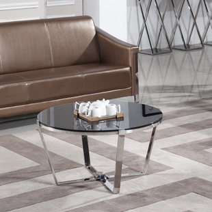 黑色或白色圆形钢化玻璃茶几 时尚烤漆茶几 不锈钢脚茶几厂家直销