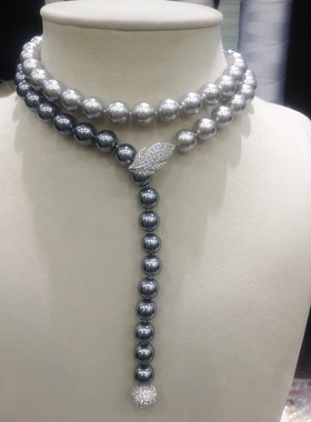 可调节长度毛衣链母贝长项链