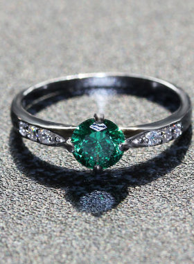 纯银白金绿色翡翠订婚婚戒戒指