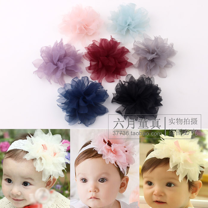 9cm雪纱立体花朵 儿童宝宝婴童发带材料 手工diy自制头花发饰品