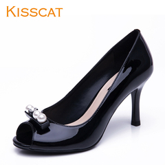 2015 new KISSCAT kissing cat fish mouth high heels shoes glass Pearl studs with a solid color shoes