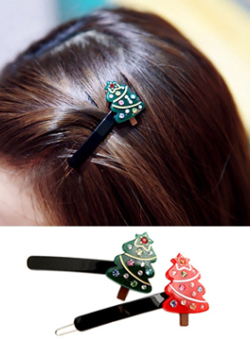 Angelrena韩国进口发饰品 正品 可爱圣诞树发夹边夹发卡F2