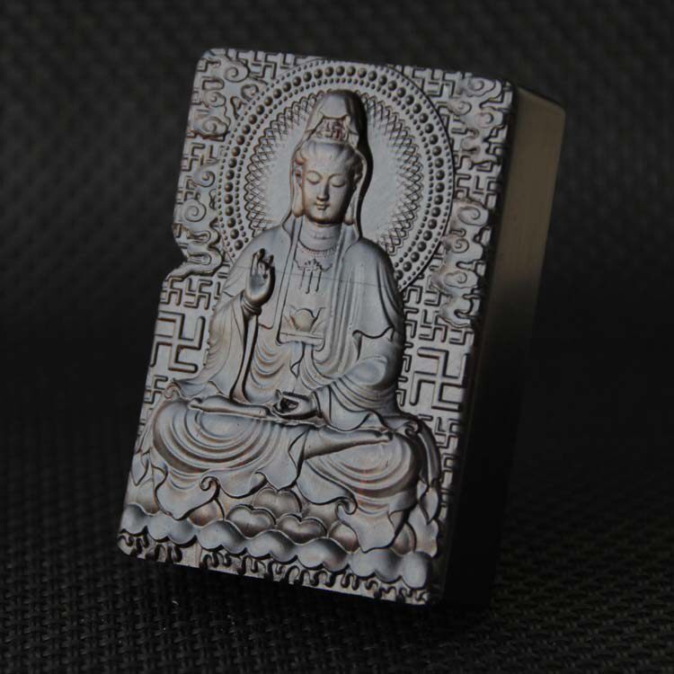 紫光檀 黑檀木 观音菩萨 佛 木制木壳雕刻 正品 zippo 木打火机