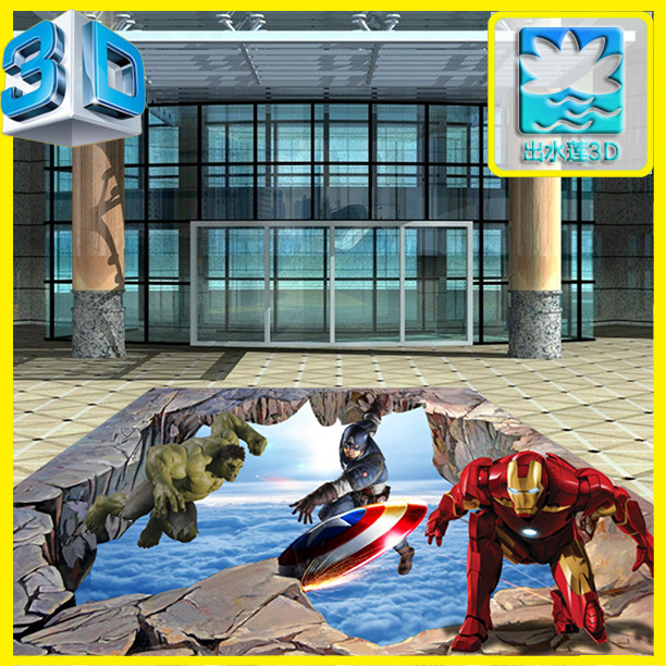 超级英雄3D立体画 卡通3d地贴画展供画 钢铁侠 绿巨人 立体画
