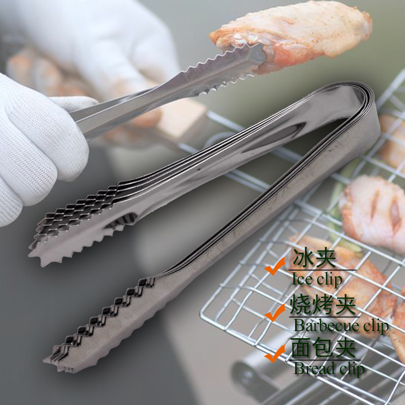 无磁纯不锈钢烧烤夹子/食品夹/烘焙工具带齿夹冰块/面包夹烤肉夹图片