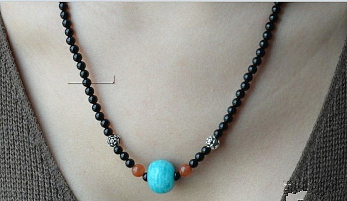 黑玉髓  太阳石 天河石珠项链锁骨链