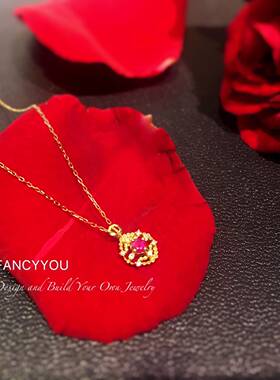 FANCYYOU-星空 日本设计师高级工艺红宝石钻石18k金吊坠项链