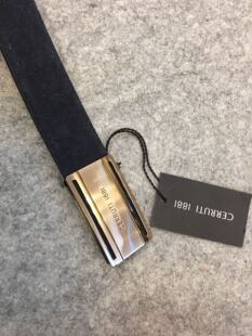 德国CERRUTI 1881金属针扣深蓝磨砂皮男商务正装腰带皮带