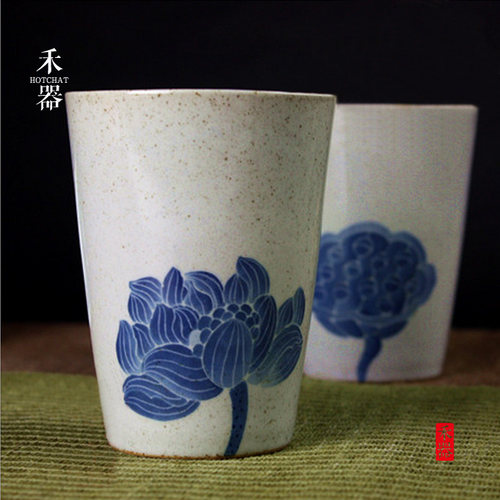 粗陶复古青花随手杯