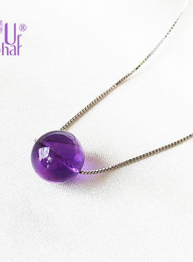 天然紫水晶/纯银项链/转运珠/全长45cm+4延长链/半透明深紫色宝石