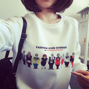 打底衫女秋冬新款加绒加厚印花中长款长袖T恤韩版宽松显瘦上衣服