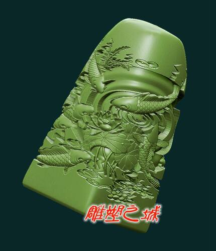 圆雕图 三维立体图 3D打印机模型 STL文件 年年有余印章
